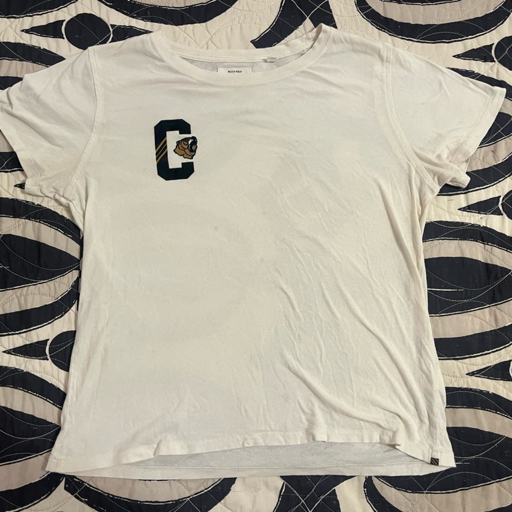 Billy Reid White Short Sleeve Tee with Black and Gold Patch